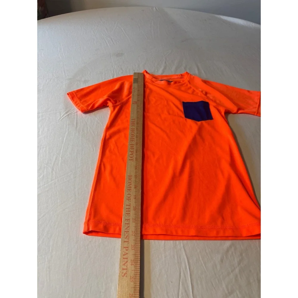 Crewcuts Rash Guard Boys 10 Neon Orange Short Sleeve UPF 50+ Pocket